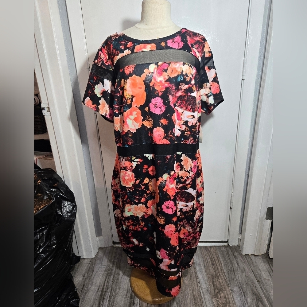 Boutique Floral Midi Dress NWT Sz 2x Sheer Detail - Picture 2 of 10